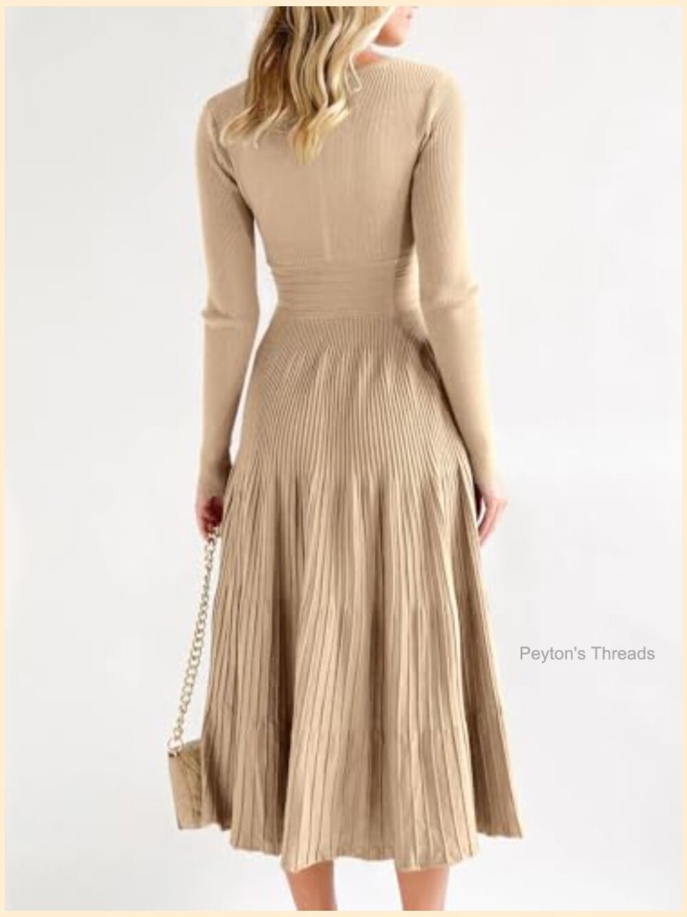 Long Sleeve Midi Sweater Dress Wrap V Neck Pleated A Line Fit Flare Knit Maxi - Picture 5 of 7
